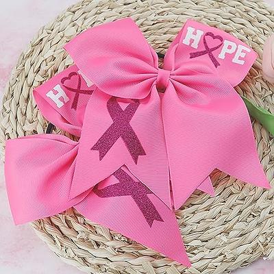 cnhairaccessories Breast Cancer Awareness Cheer Bow Glitter Hair Tie Ponytail Holder Rhinestone Pack