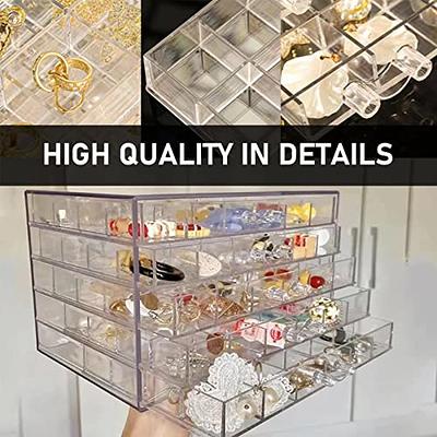 Acrylic Jewelry Storage Box W/ 5 Drawers, 5-Layer 120 Grid Clear