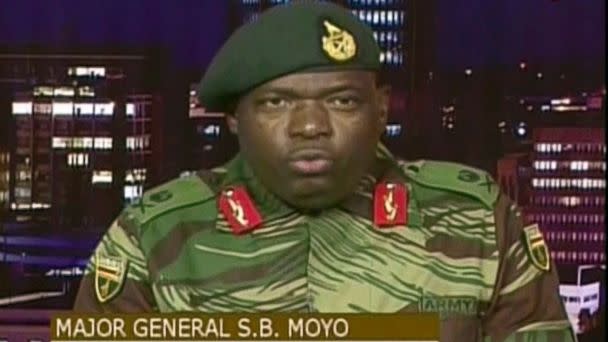 PHOTO: Major Gen. S.B. Moyo, Spokesperson for the Zimbabwe Defense Forces addresses to the nation in Harare, Zimbabwe, Nov. 15, 2017. (AP)