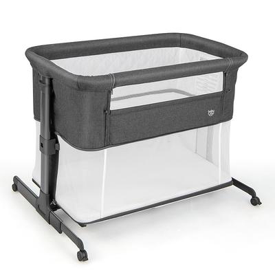 FUFU&GAGA Gray Multifunctional Foldable Baby Crib Co-Sleeper Playpen Adjustable Infant Bassinet Bed with Carry Bag Hanging Toys