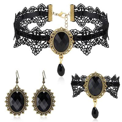 4pcs Gothic Steampunk Black Choker Collar Lace Necklaces Cosplay Party  Halloween