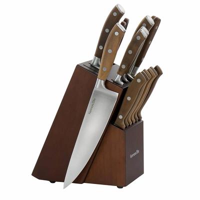 Aoibox 19-Piece Stainless Steel Kitchen Knife Set with Wooden Knife Block, Silver