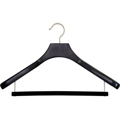 Brown Large Natural Wood Suit Hanger with Chrome Hook and Locking Pants Bar