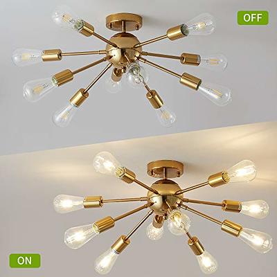 Q&S 6-Lights Semi Flush Mount Mid-Century Gold Metal Ceiling Light Modern  Chandelier Modern Sputnik Chandeliers for Kitchen Farmhouse Bedroom Kitchen