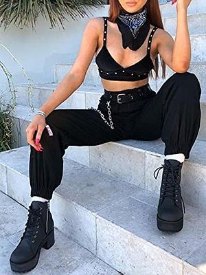 Women High Waisted Cargo Pants with Pockets Back To School Rave Outfits for Teen  Girls Cute Going Out Pants Gothic Clothes Lounging Trouser Black L - Yahoo  Shopping