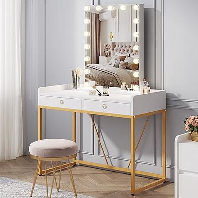 Makeup Vanity Desk with Mirror and Lights Adjustable Brightness 3 Color  Modes for Bedroom White 