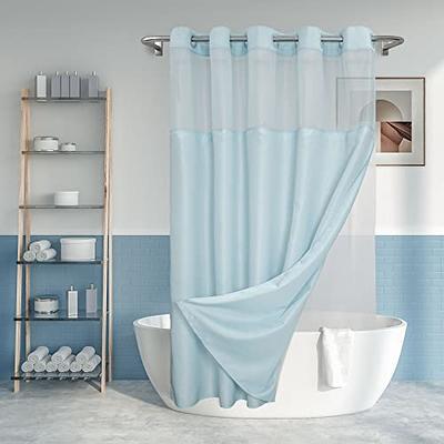 Furlinic Sky Blue Shower Curtain Made of Eco Heavy Fabric with 12 Plas