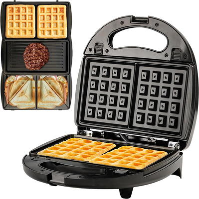 3 in 1 Electric Sandwich Maker, Panini Press Grill and Waffle Iron Set with  Removable Non-Stick Plates, Perfect for Cooking Grilled Cheese, Tuna Melts,  Burgers, Steaks and Snacks, Black 