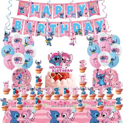 Disney Stitch Pink Themed Birthday Party Pack Decorations, Cupcake Toppers,  Balloons, Cake Topper, Birthday Banner