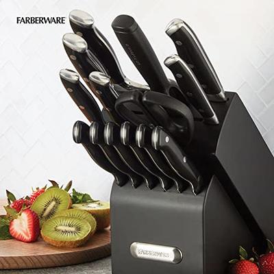 Farberware 15-Piece Forged Triple Riveted Knife Block Set, High  Carbon-Stainless Steel Kitchen Knives, Razor-Sharp Knife Set with Wood Block,  Black - Yahoo Shopping