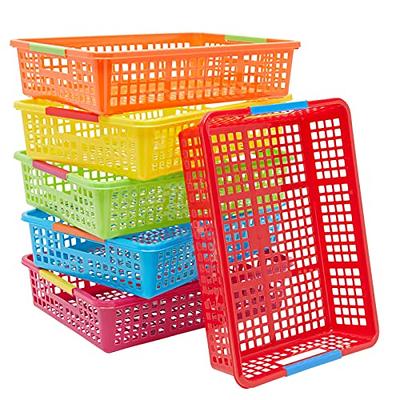 Tribello Plastic Bin Baskets for Organizing, White Storage Tray, Rectangle  9 x 6 x 2 - Pack of 4 - Made in USA