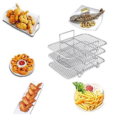 Air Fryer Accessories - Three Stackable Air Fryer Rack for Ninja Dual Air  Fryer, 304 Stainless Steel Rectangular Dehydrator Rack with Oil Brush 