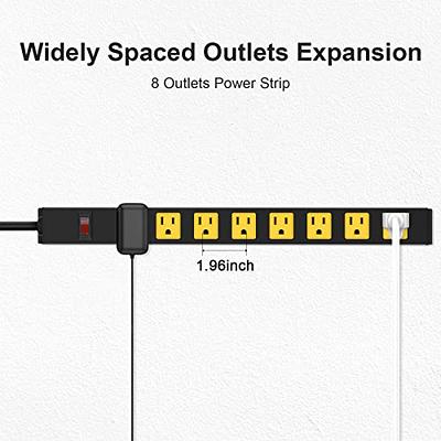 HHSOET Metal 8 Outlet Mountable Power Strip, Wall Mount Outlet Power Strip  Heavy Duty, Wide Spaced