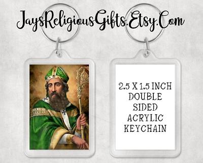 Saint Patrick Acrylic Keychain - Catholic Key Chain Lanyard Gift