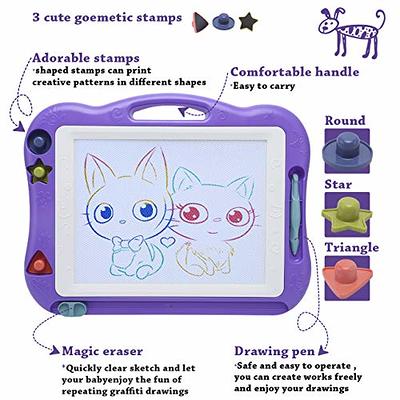 Magnetic drawing board with magnetic pen and 2 stamps - for children