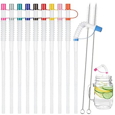 11 Inch Long Flexible Pink Reusable Straws with White Straw Caps