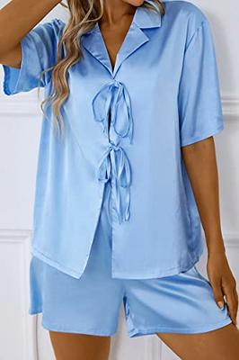 Womens Silk Satin Pajamas Set Short Sleeve Two-piece Pj Sets Sleepwear