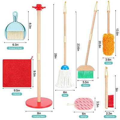 WHOHOLL Kid Cleaning Set, Wooden Toddler Broom Set for Housekeeping, 9 Pcs Kids  Broom and Mop