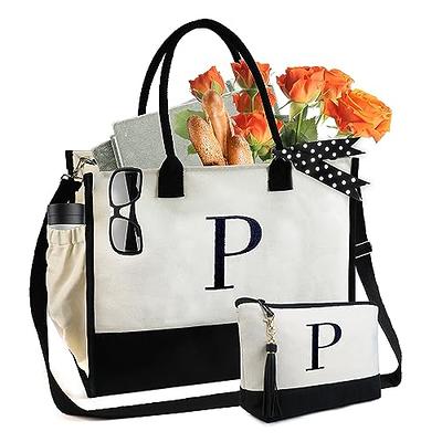 BeeGreen Initial Canvas Tote Bag for Women Personalized Birthday Gifts w  Zipper & Adjustable Strap Monogram Gift Bags w Inner & Side Pouch for Women  Mom P - Yahoo Shopping