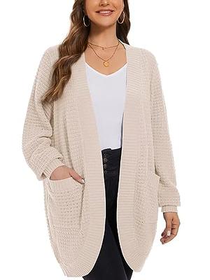 LARACE Long Cardigans for Women Plus Size Tops Open Front Sweaters with  Pockets Waffle Ribbed Sleeve Loose Fall Outwear(Beige 3X) - Yahoo Shopping