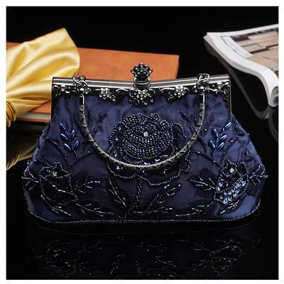 Noble Beaded Sequin Flower Evening Purse Large Clutch Bag Handbag for Women  (Black): Handbags