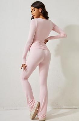 MISSACTIVER Women's Two Piece Outfit Basic Long Sleeve Crop Top and Low  Rise Flare Pants Set Lounge 2 Piece Yoga Tracksuit（Pink， Small） - Yahoo  Shopping