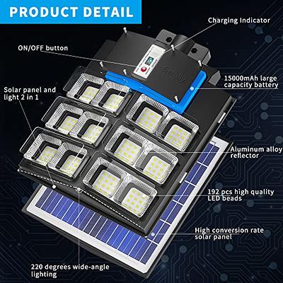 600W LED Solar Street Lights Outdoor, Dusk to Dawn Security Flood Light  with Remote Control & Pole, Wireless, Waterproof, Perfect for Yard, Parking