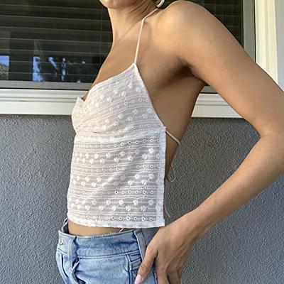 WZTYYDS Women Backless Crop Top Sexy Tie Up Spaghetti Strap