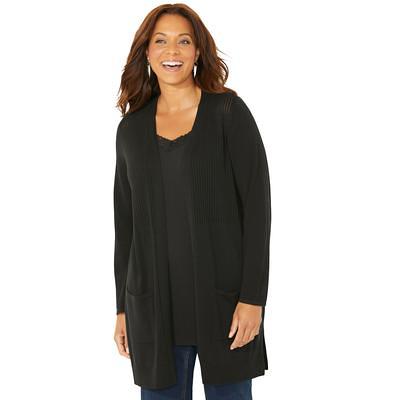 Plus Size Women's Marled Sweater Cardigan by Catherines in Black (Size 1X)  - Yahoo Shopping