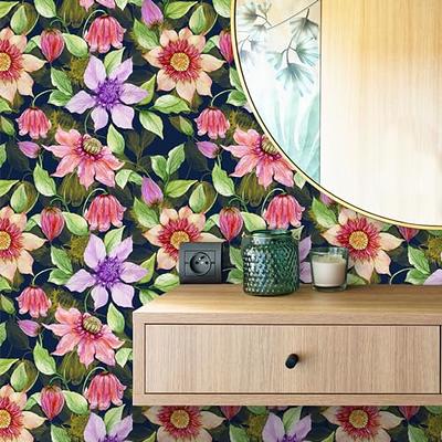 VaryStyle 17.7x118 Dark Floral Peel and Stick Wallpaper Black