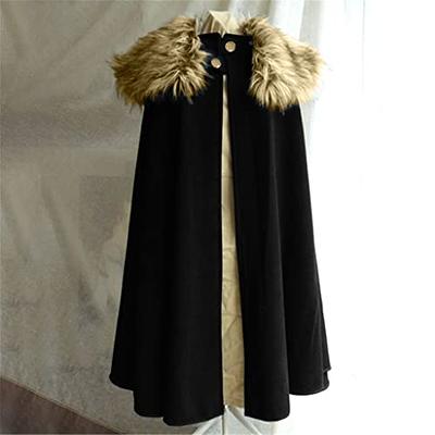 Womens Vintage Style Embroidered Faux Fur Hooded Cape Coat Winter Cloak  Jacket L