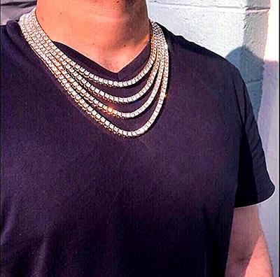 HH Bling Empire Gold Tennis and Cuban Link Chain for Men,Iced Out