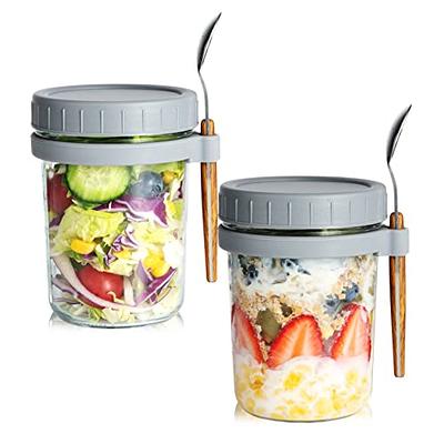 KITCHOP Overnight Oats Containers with Lids and Spoon,Mason Jars,16 Oz  Glass Oatmeal Container to Go for Chia Pudding Yogurt Salad Cereal Meal  Prep