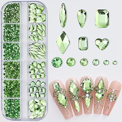 1101Pcs Lucky Green Nail Rhinestones for Nail Art Nail Charms Shiny Crystal  Clear Green Nail Diamonds