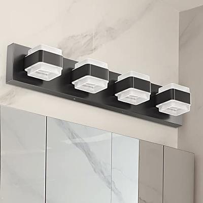 SOLFART Dimmable LED Modern Matt Black Bathroom Vanity Lights Over Mirror 4 Lights Acrylic Bath Wall Lighting