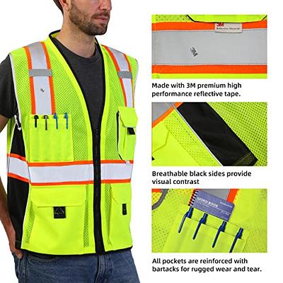 Dib Safety Vest Reflective ANSI Class 2, High Visibility Vest with Pockets  and Zipper, Construction Work Vest Hi Vis Yellow L