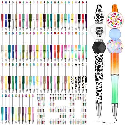 Kyoffiie 140PCS Beadable Pens Kit Daisy Themed DIY Beaded Pens Multicolor  Beads Assorted Bead Pens Black Ink Bead Pens Set Replaceable 