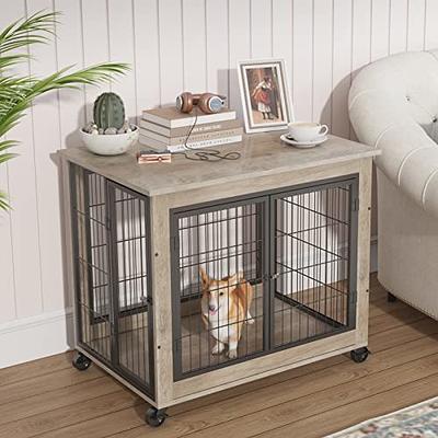 PawHut Modern Dog Crate End Table with Divider Panel for Large Dog and 2 Small Dogs, Gray