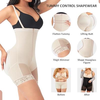 FeelinGirl Womens Shapewear High Waisted with Zipper Thigh Slimmers Tummy  Control Bodysuits Open Bust Beige M