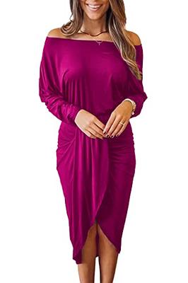 PRETTYGARDEN Women's Ruched Midi Dress Off Shoulder Long Sleeve  Asymmetrical Draped Wrap Bodycon Cocktail Dresses (Purple Red,Large) -  Yahoo Shopping