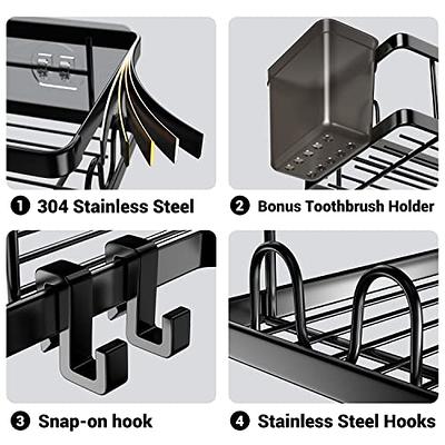 AKTECKE Corner Shower Caddy, 2 Pack Adhesive Shower Corner Organizer  Shelves, No Drilling Stainless Steel Shower Storage Rack with  Hooks&Toothpaste