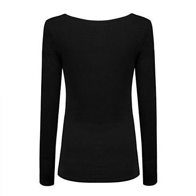 Buy Verdusa Women's Basic Square Neck Long Sleeve Solid Slim Fitted T-Shirt  Top, Black, X-Small at