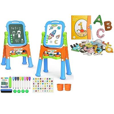 YOHOOLYO Kids Easel Wooden Children Art Easel Paper Roll,Double Sided Magnetic Whiteboard Chalkboard Dry Eraser Adjustable Height for Boys Girls