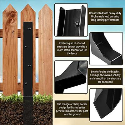 Fence Post Repair Kit, Heavy Duty Steel Fence Post Anchor Ground Spike for  Repair Tilted, Broken Wood Fence Post (Black - Set 2)