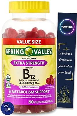 Spring Valley Non GMO Vitamin B12 Vegetarian Gummies, Raspberry, 3000 mcg,  200 Count Value Size 