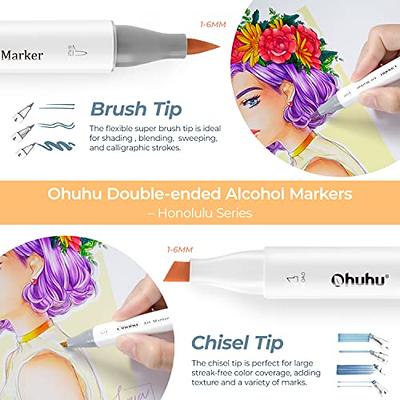 Ohuhu Alcohol Markers Brush Tip - Double Tipped Art Marker Set for Kids  Artist Adults Coloring Sketching