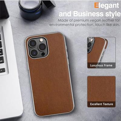 Designer Case Compatible with iPhone 13 Pro Max,Luxury Aesthetic Classic  Pattern Leather Back Cover Soft Frame Metal nameplate Cute Light Brown