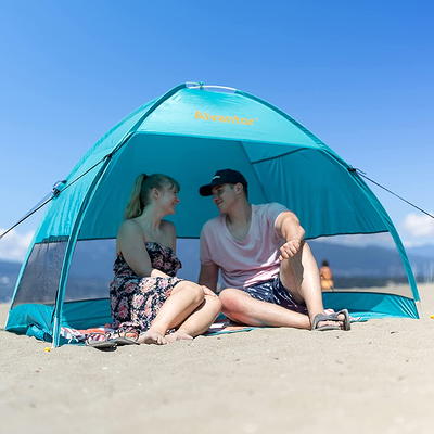  easierhike Beach Sunshade with Side Wall Shade Windproof Design, Sun Shelter UPF50+ Portable Family Canopy Tent Anchors 10x10 FT 4 Poles Pop  Up Outdoor Shelter for Beach,Backyard and Picnics : Sports 