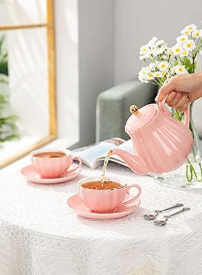 Amazingware Royal Teapot, Porcelain Tea Pot with Stainless Steel Infuser,  with a Filter for Loose Tea, Pumpkin Fluted Shape - 28 oz, Pink - Yahoo  Shopping