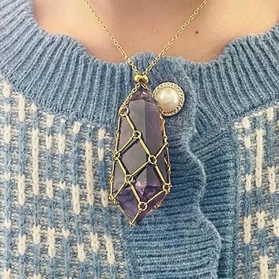 Handmade Crystal Holder Necklace Stainless Steel Cage For Stone